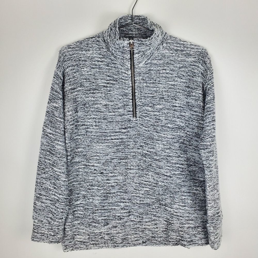 J. CREW MERCANTILE Pullover Zip Mock Neck Knit Sweater Side Slits Pop Over Tweed